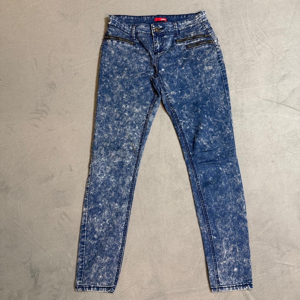 Bongo Y2K Acid Wash Skinny Vintage Blue Stretch Jeans Retro Zip Detail 28" Waist